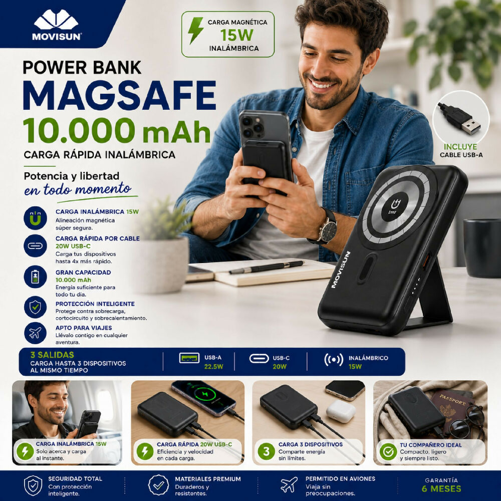 Power Bank Movisun 10000 Mah MagSafe Inalámbrica