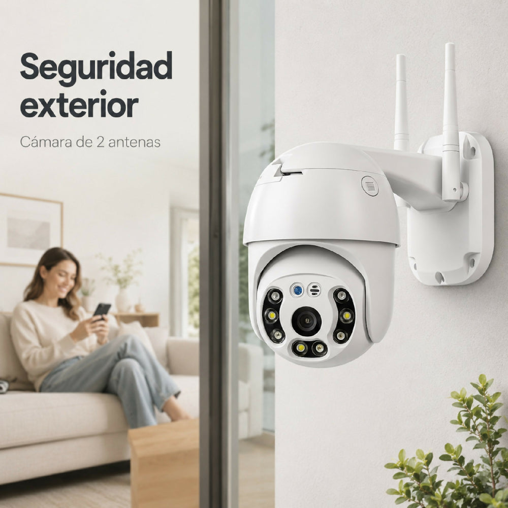 Cámara Interperie De Seguridad Para Exterior Con 2 Antenas Wi-Fi 360°