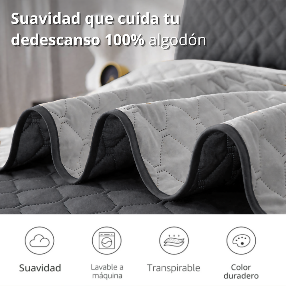 Colcha semidoble doble faz gris gris