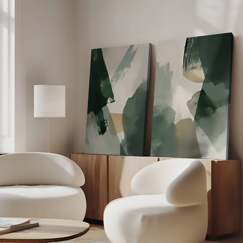 Cuadro Diptico Canvas Abstracto Verde 70 X 50 X 2 Cms