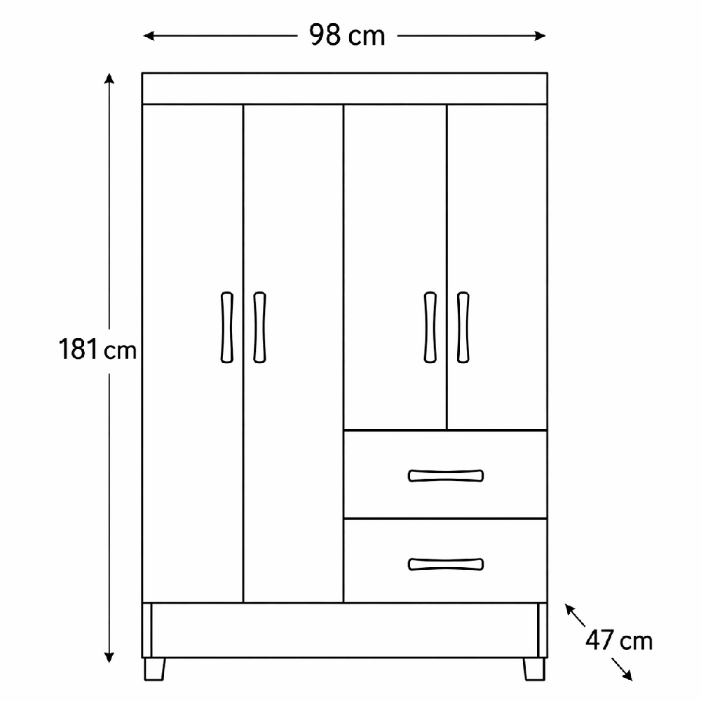 Armario 4 Puertas Gris Con Cajones Moderno