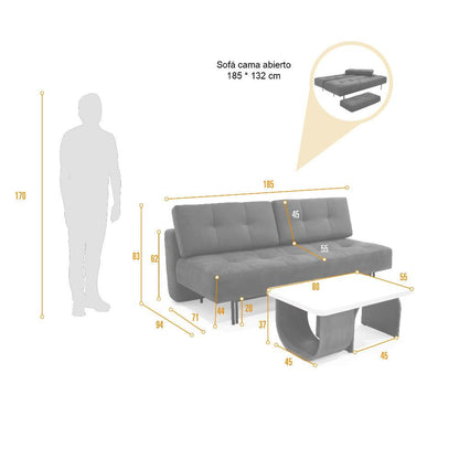 Sofa Cama Siberia Chocolate y Mesa de Centro Ark Blanco
