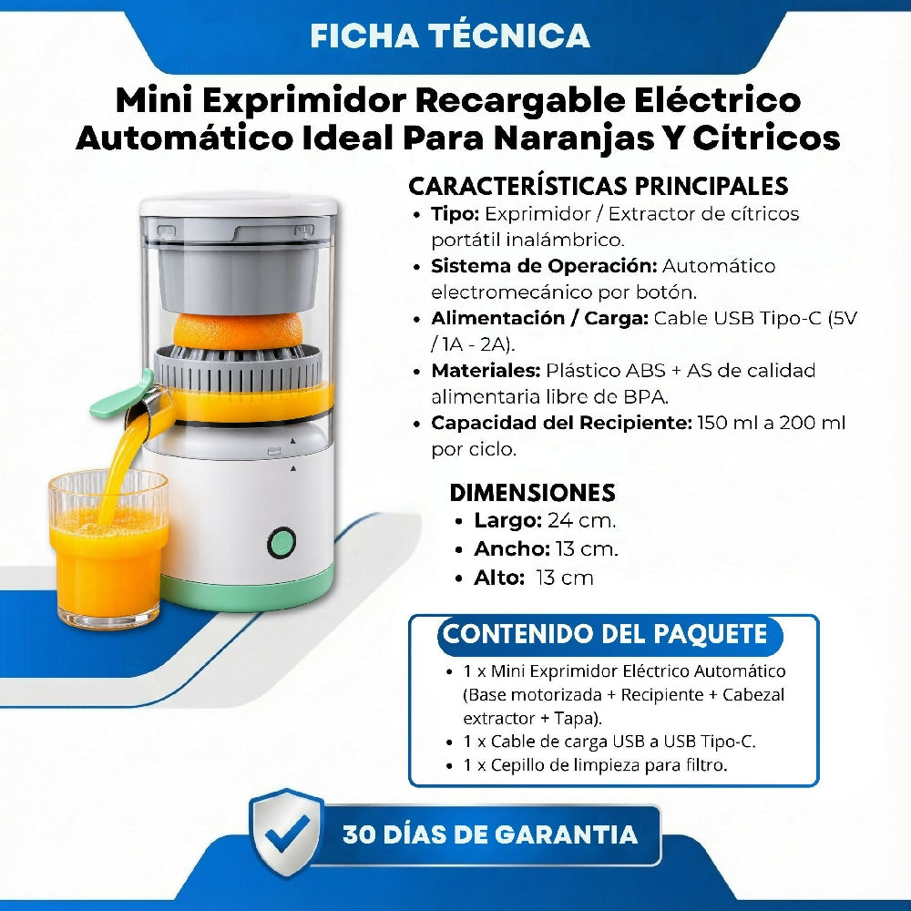 Mini Exprimidor Recargable Eléctrico Automático Ideal Para Naranjas Y Cítricos