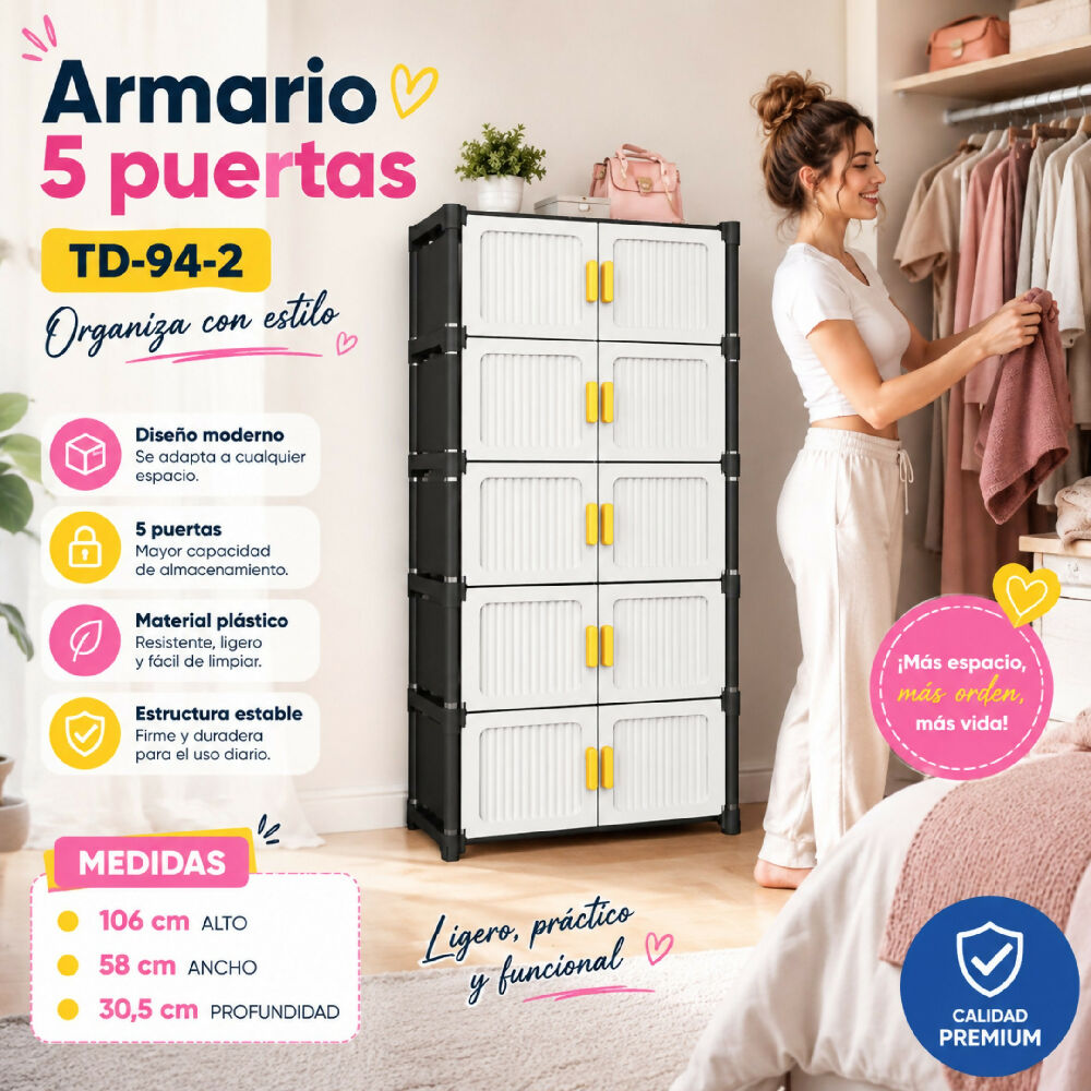Mueble Organizador 5 Niveles Multiusos Tipo Armario Con Puertas Y Manijas TD-94-2