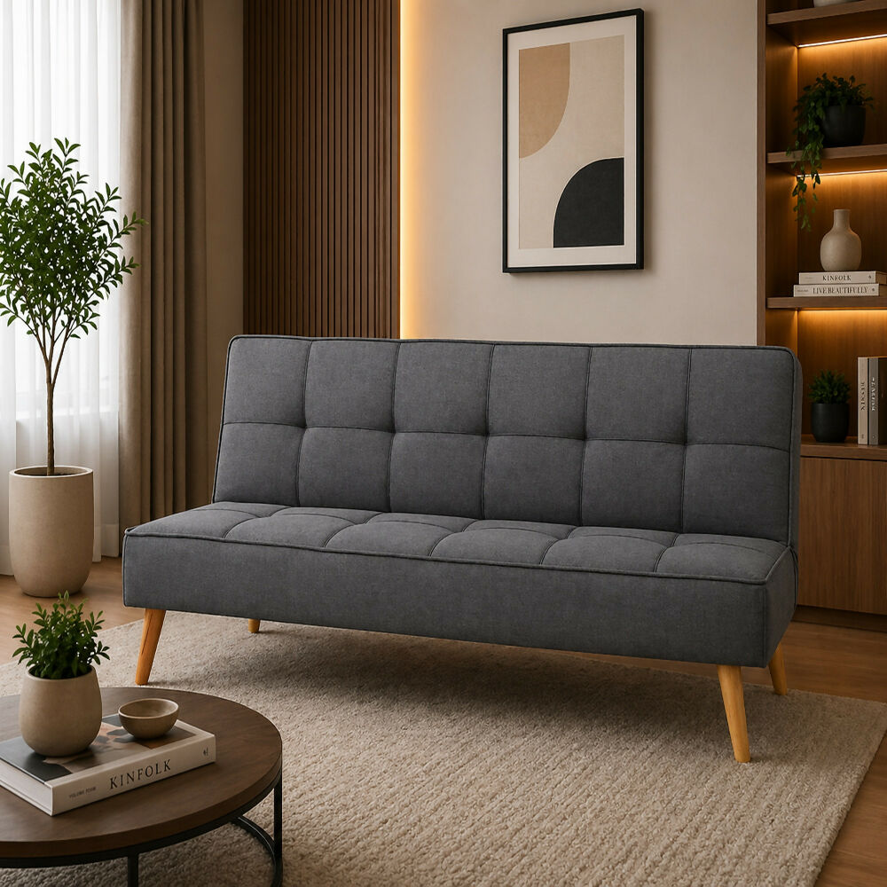 Sofa Cama Micra 3 Puestos Tela Gris Oscuro