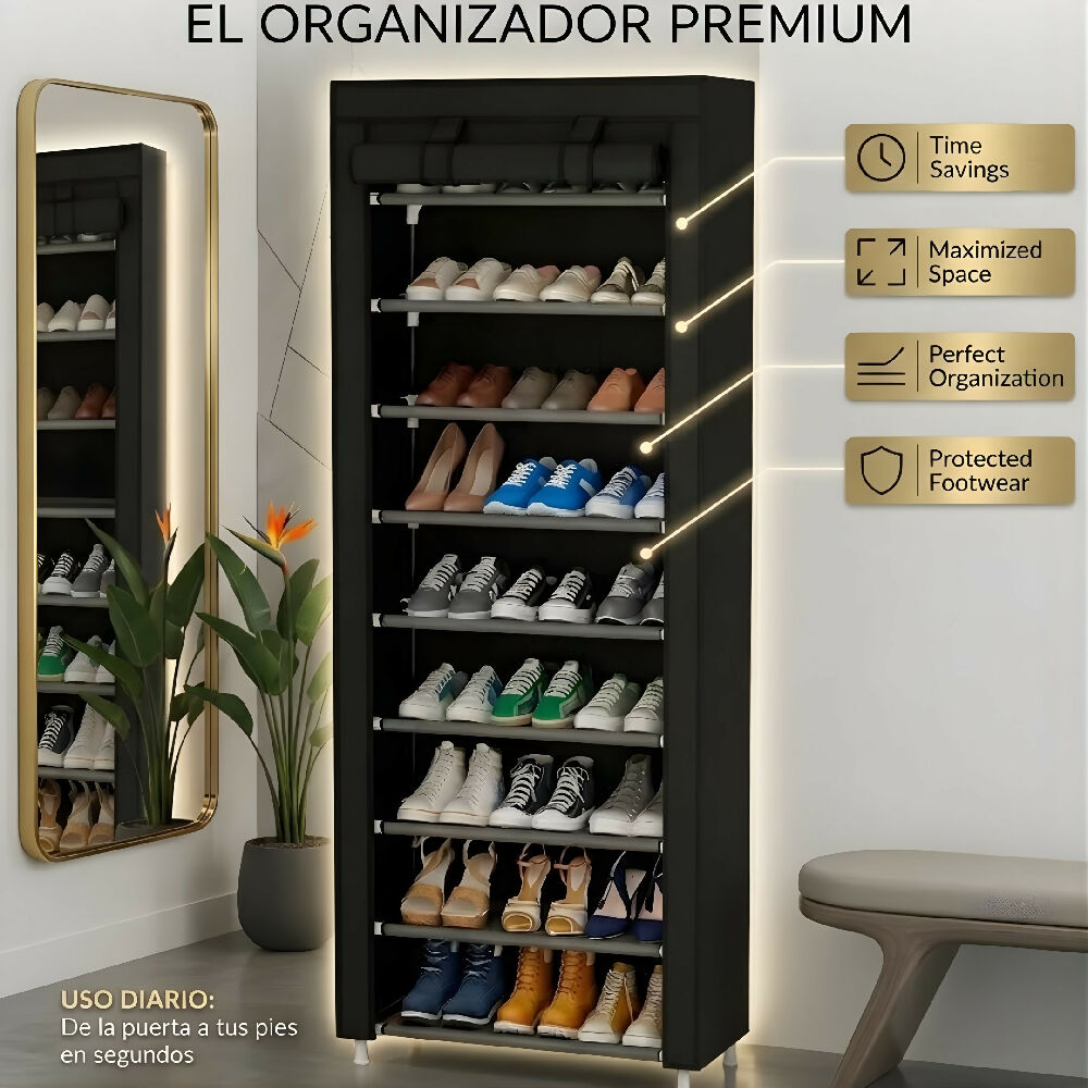 Zapatero Organizador De 9 Niveles Gran Capacidad Para 27 Pares Estante De Calzado Vertical Negro