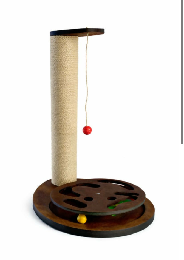 Rascador De Piso Didáctico de 75 Centimetros Con Juguete, Color Cafe Para Gatos