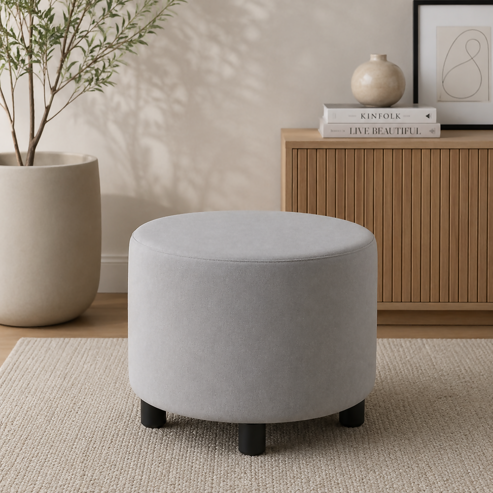 Puff Redondo 40x40 Gris Tela
