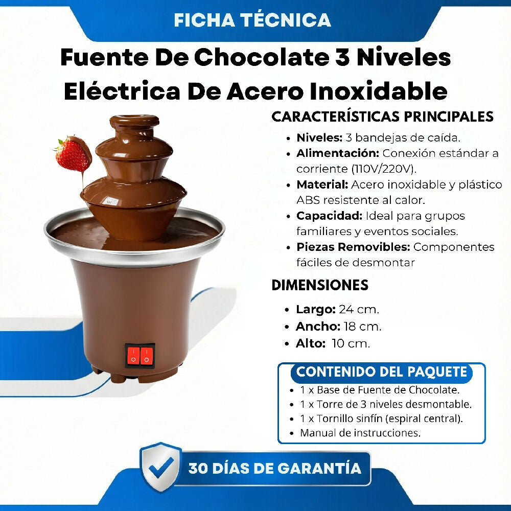 Fuente De Chocolate 3 Niveles Eléctrica De Acero Inoxidable