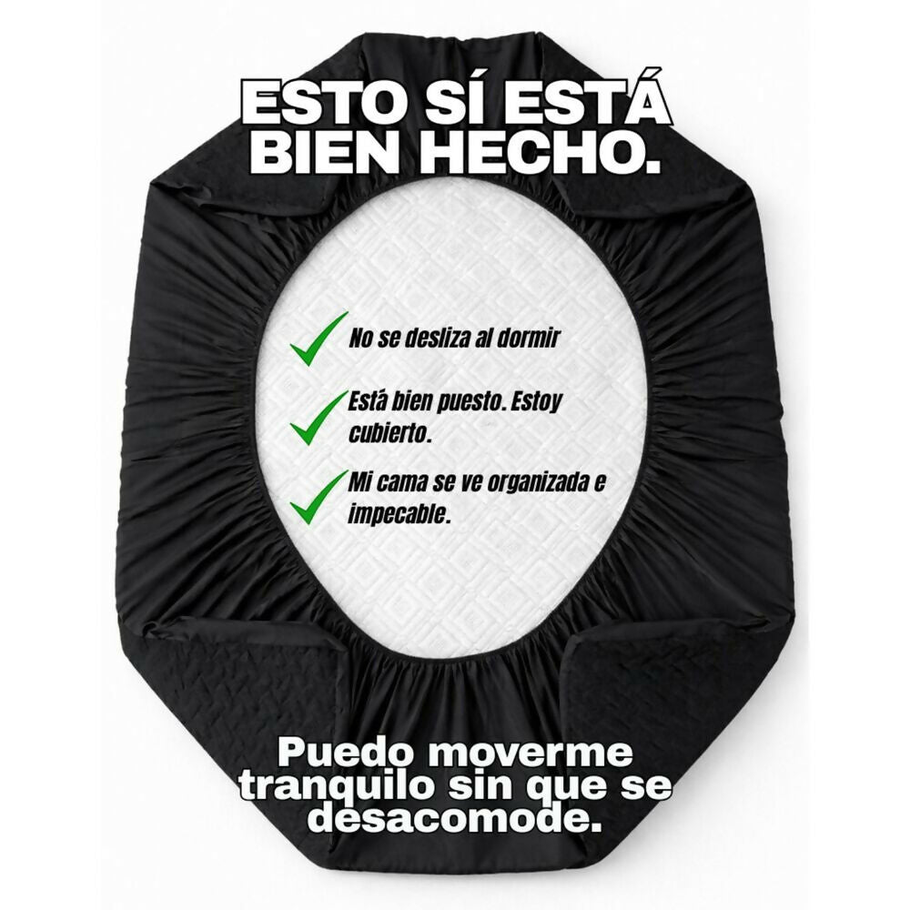 Combo protector colchon sencillo acolchado negro 100x190cm