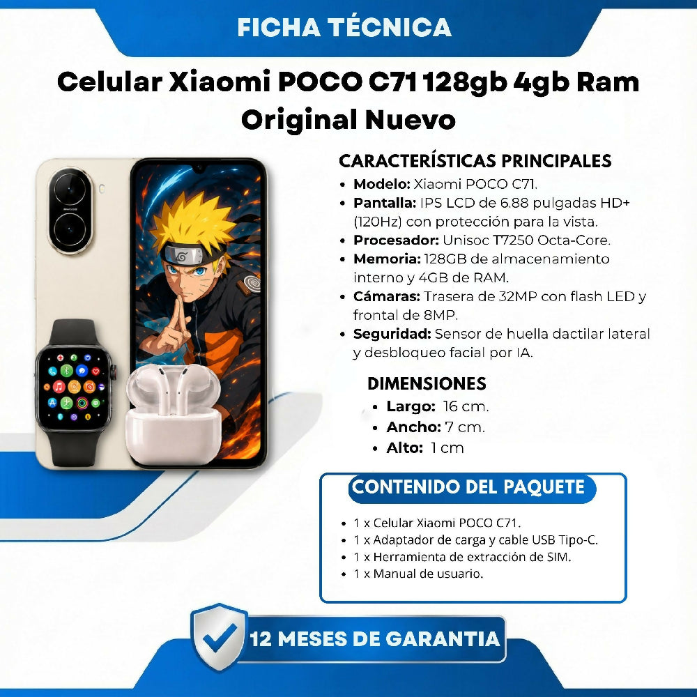 Celular Xiaomi POCO C71 128gb 4gb Ram + Obsequio Incluido Beige