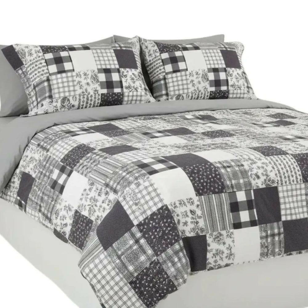 Juego de Sábanas Cama King 300 Hilos 100% Algodón Patchwork Gris Suave