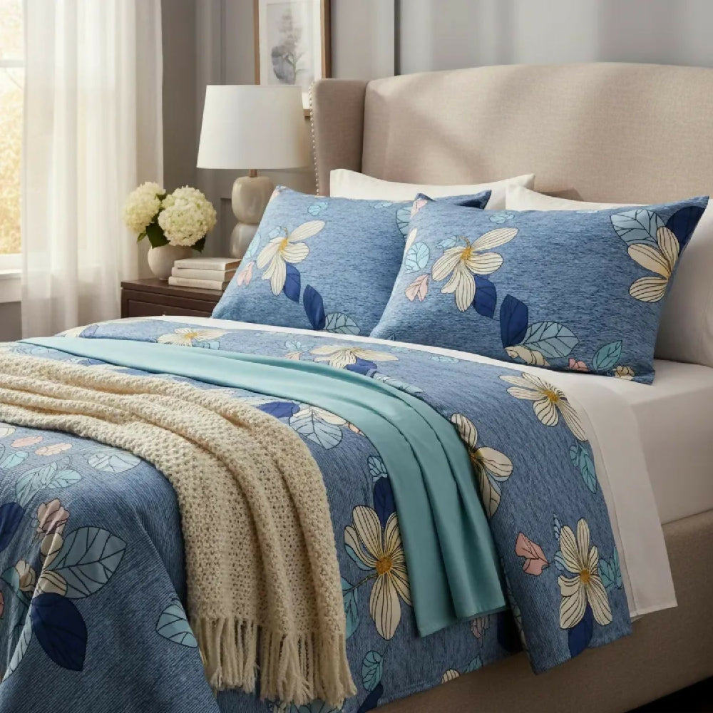 Juego de Sábanas Cama King 300 Hilos 100% Algodón Magnolia Azul