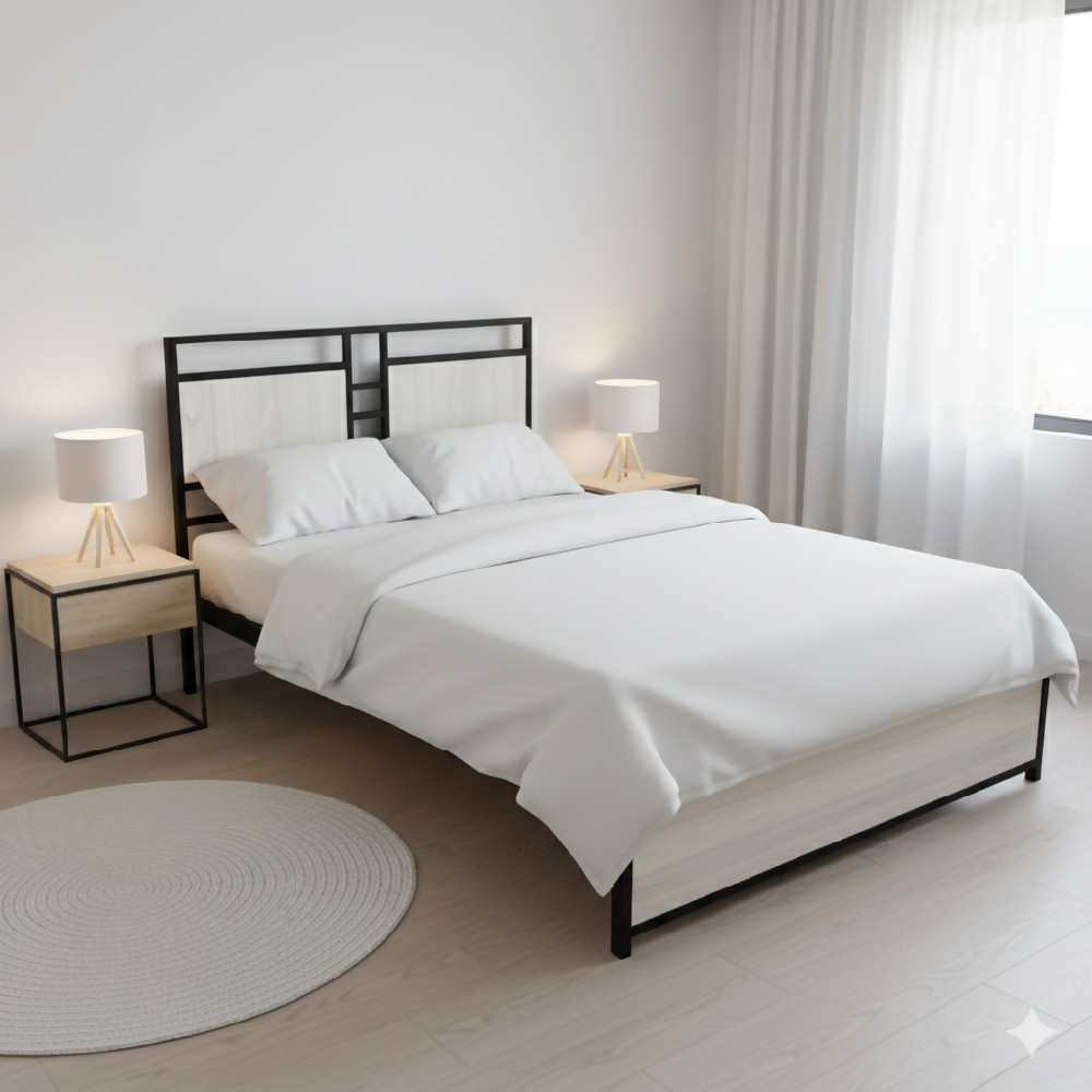 Cama Queen Metal Madera Amatista Gris 160 x 190 x 24