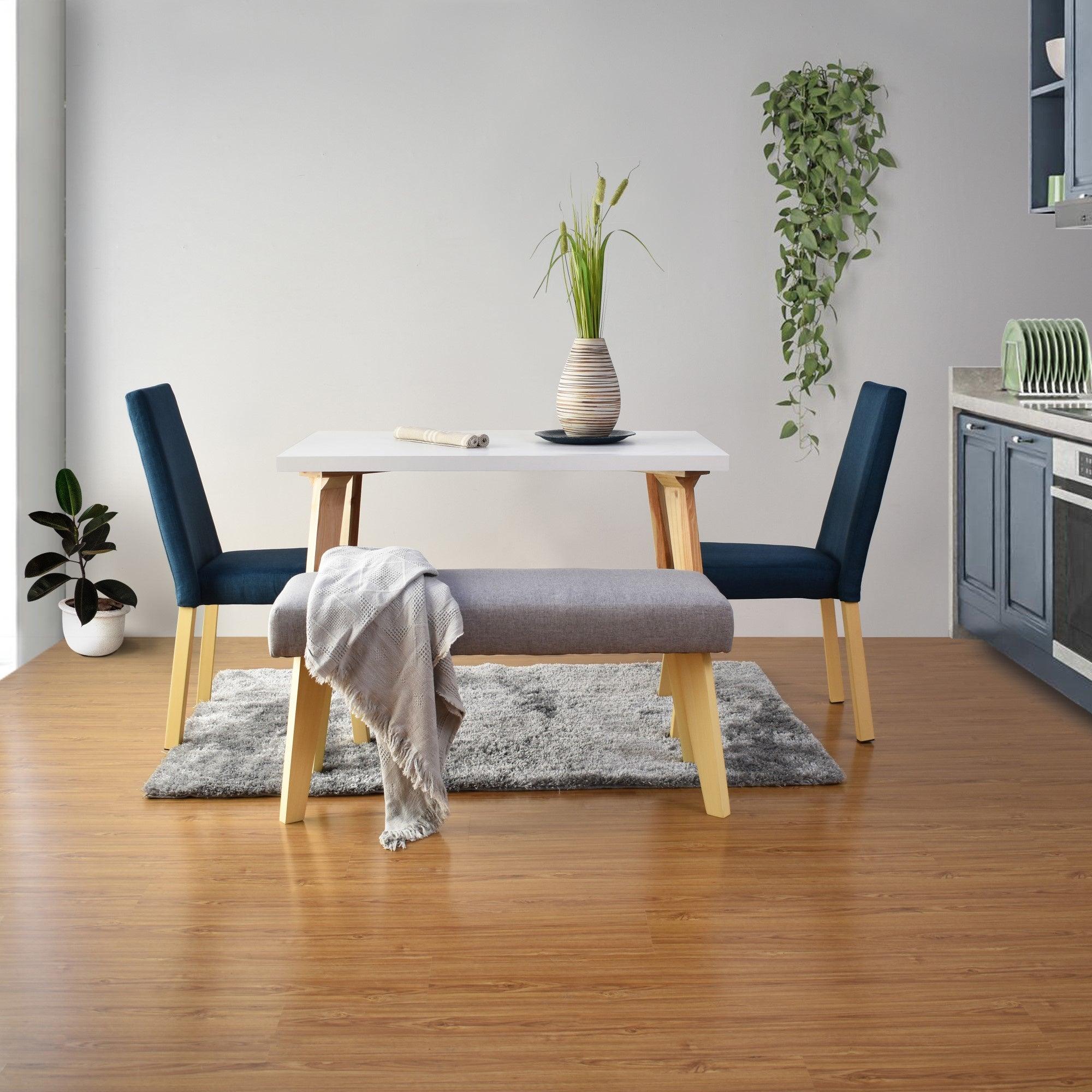 Comedor 4 Puestos Lugo Matiz Sillas Viena y Butaco Plata Azul