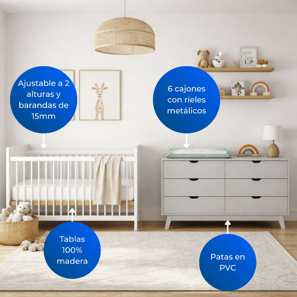 Combo Cuna Jaén Blanco + Cómoda Dakar Blanca
