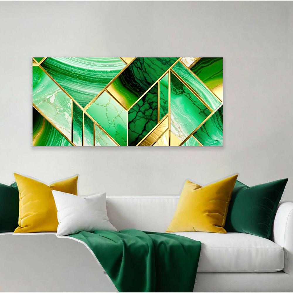 Lienzo Cuadro Decorativo Abstracto Verde y Dorado 118x55cm