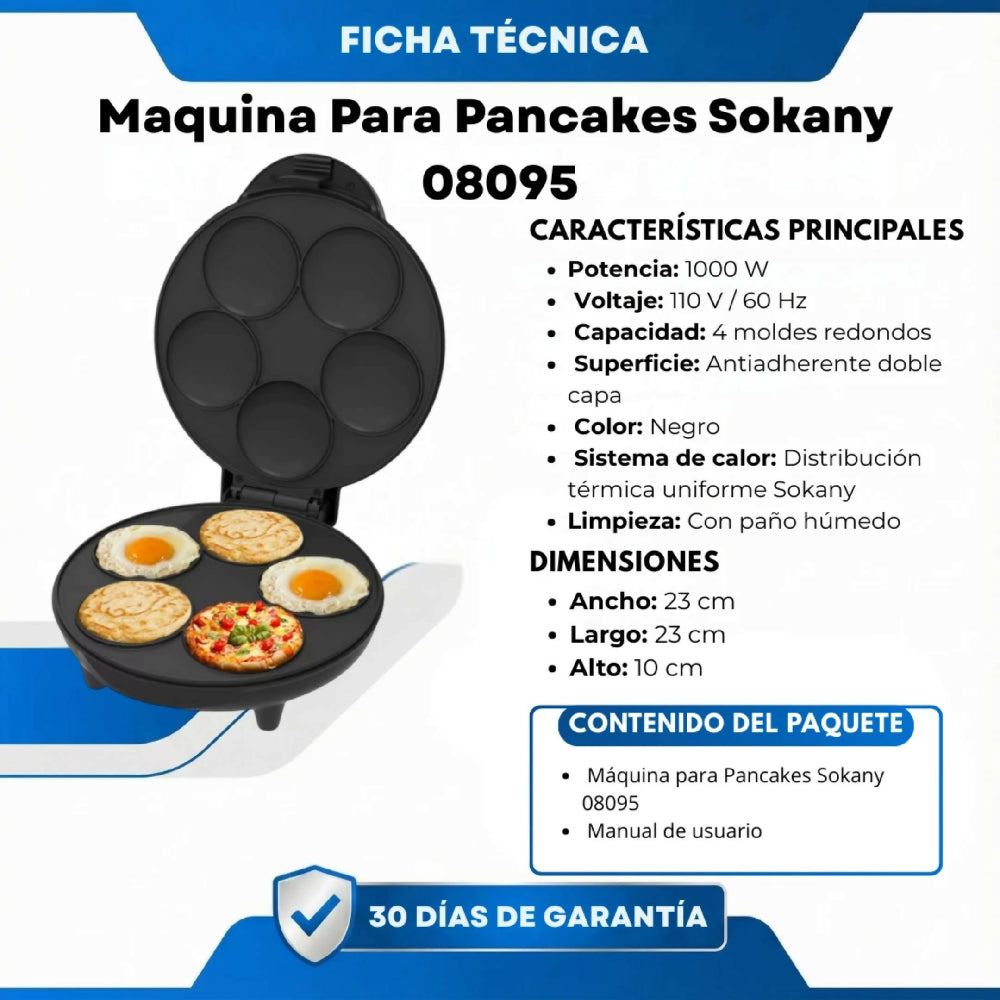 Máquina Para Pancakes Sokany SK-08095 Con Placa Antiadherente Y Cocción Rápida