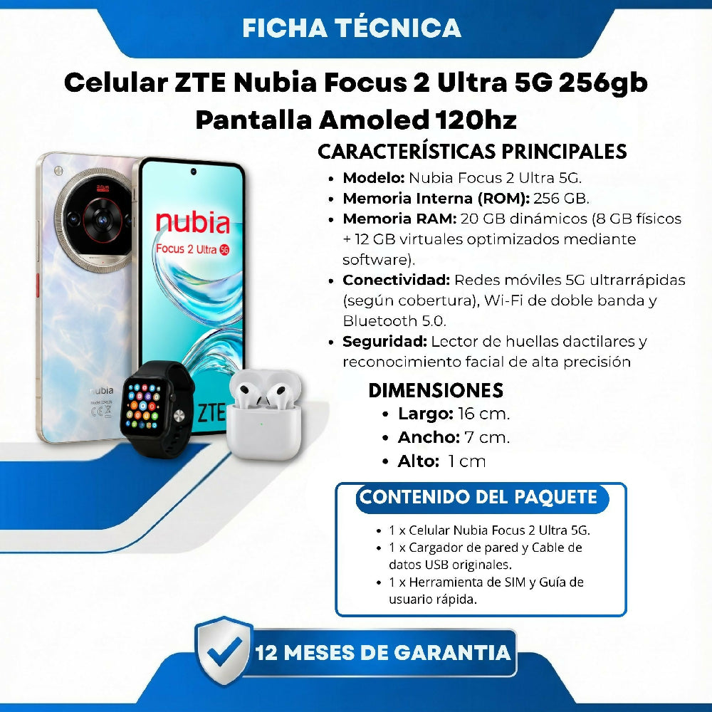Teléfono Nubia Focus 2 Ultra 5G 256gb Blanco + Kit Regalo Reloj Y Audífonos