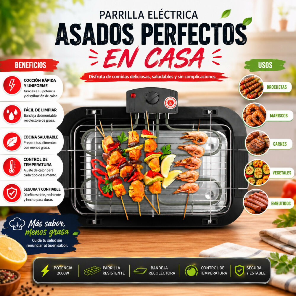 Parrilla Eléctrica Bbq RAF R.95301-110 Asador De Interiores 2000W