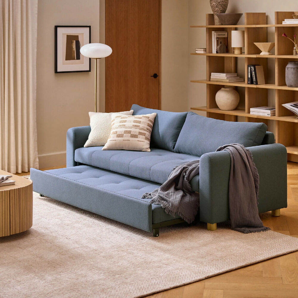 Sofa Cama Cajon Dominica 2 Puestos Tela Azul