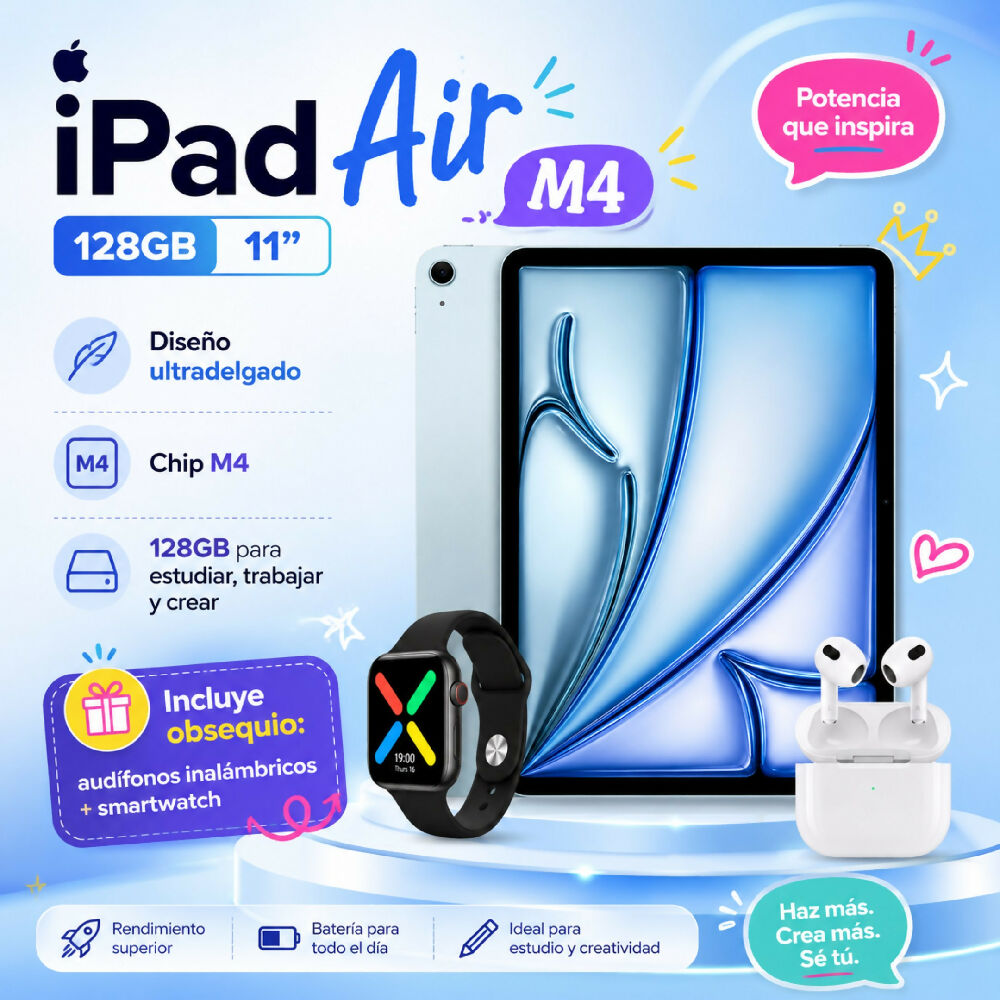 Tablet Apple Ipad Air M4 De 11 Pulgadas 128gb Wifi Diseño Ultrafino Celeste + Obsequio