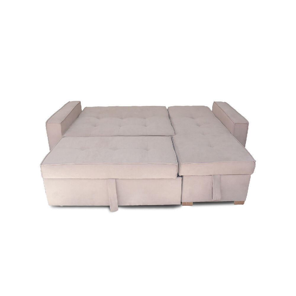 Esquinero Baúl Marsella Multifuncional Reclinable Derecho Beige + Cojines Decorativos
