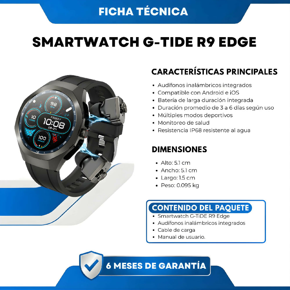 Smartwatch G-Tide R6 Pro Reloj Inteligente Deportivo Con Llamadas Bluetooth, GPS, Resistente Al Agua IP68