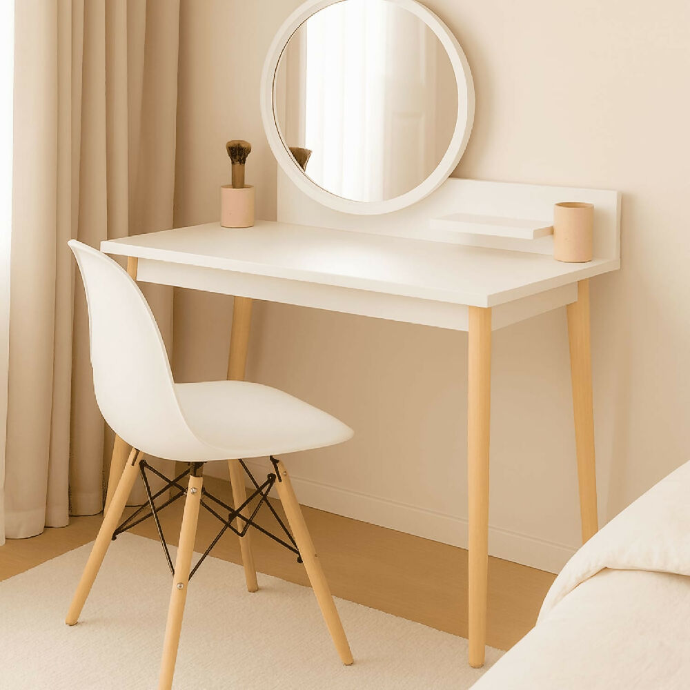 Tocador Nice 135x100x40cm Blanco + Silla Blanca