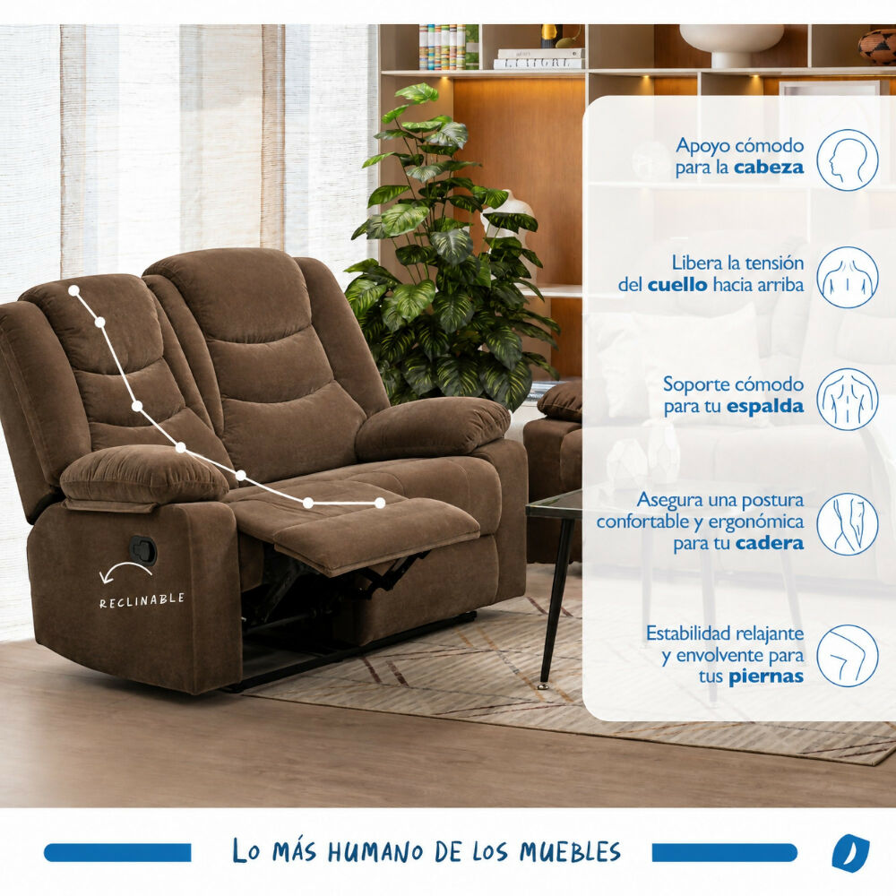 Sofá Reclinable De 2 Puestos Color Café Kalerin Premium