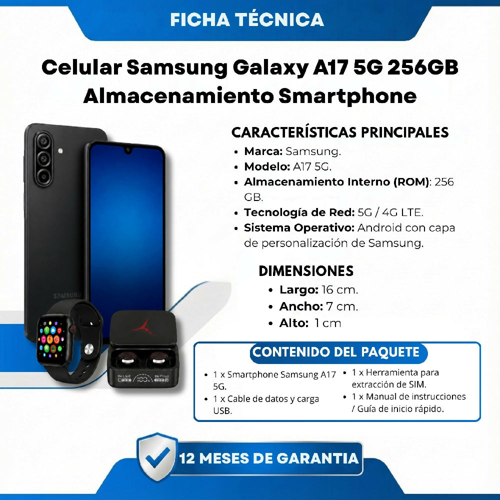 Celular Samsung A17 256GB 4G + Obsequio Audífonos Y Smartwatch Negro