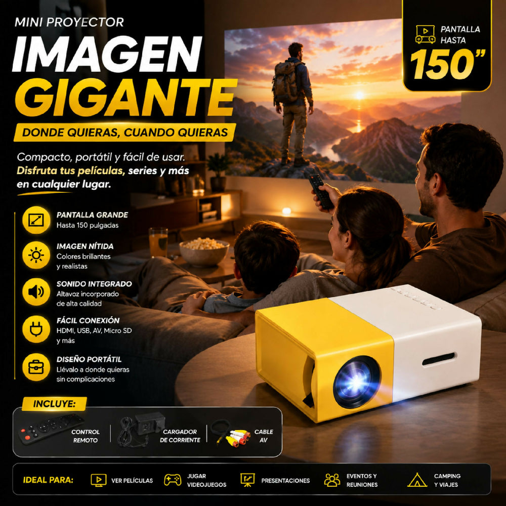 Mini Proyector Portátil YG300 Amarillo Entrada Micro SD AV Original