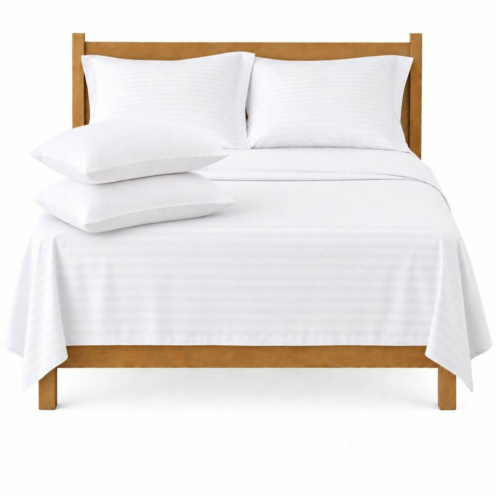 Combo Juego de sábanas + 2 almohadas siliconadas semidoble blanco