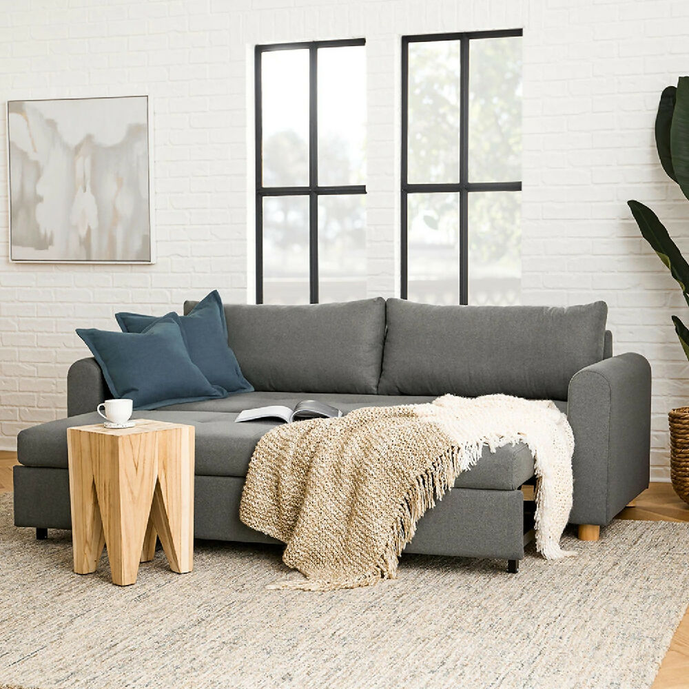 Sofa Cama Cajon Dominica 2 Puestos Tela Gris Oscuro