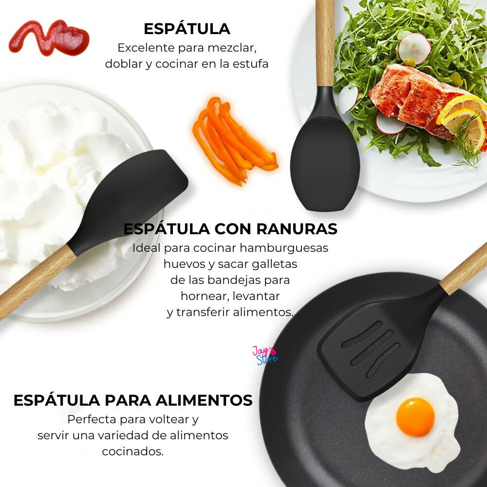 Set 12 Utensilios para Cocina Silicona Resistentes al Calor