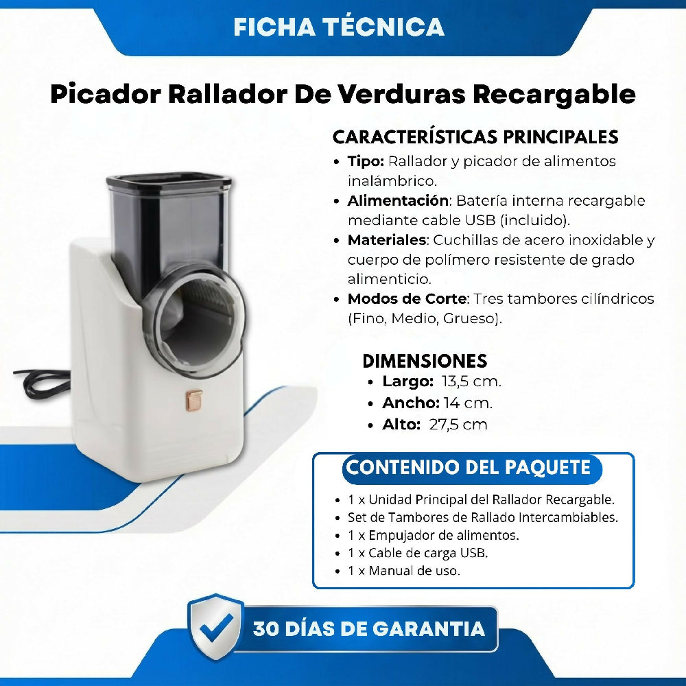 Picador Rallador De Verduras Recargable