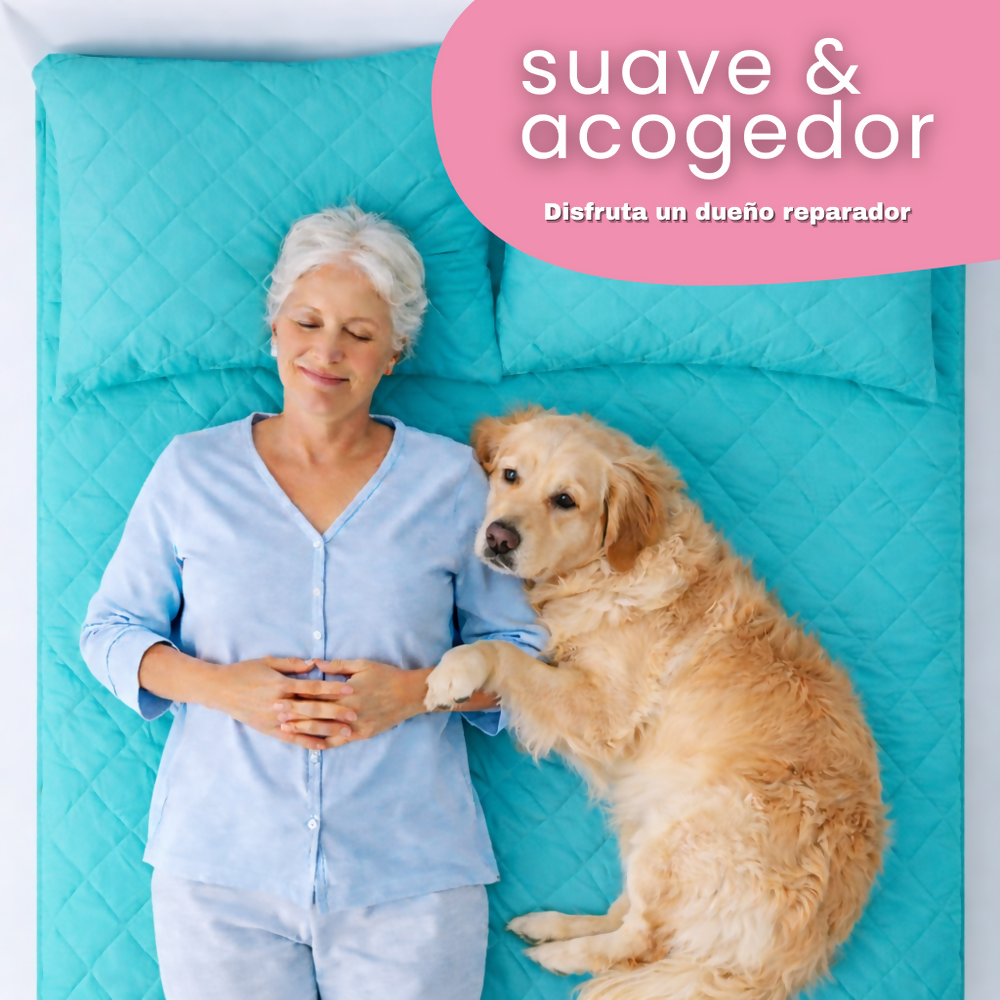Combo protector colchon doble antifluido turquesa 140x190cm