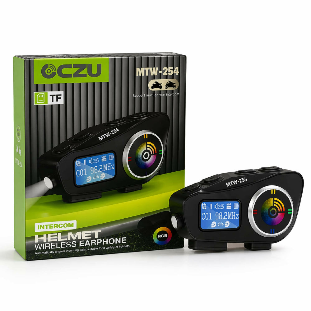 Intercomunicador OCZU MTW-254 Para Casco Bluetooth Con Pantalla, Radio FM Y Comunicación Moto A Moto