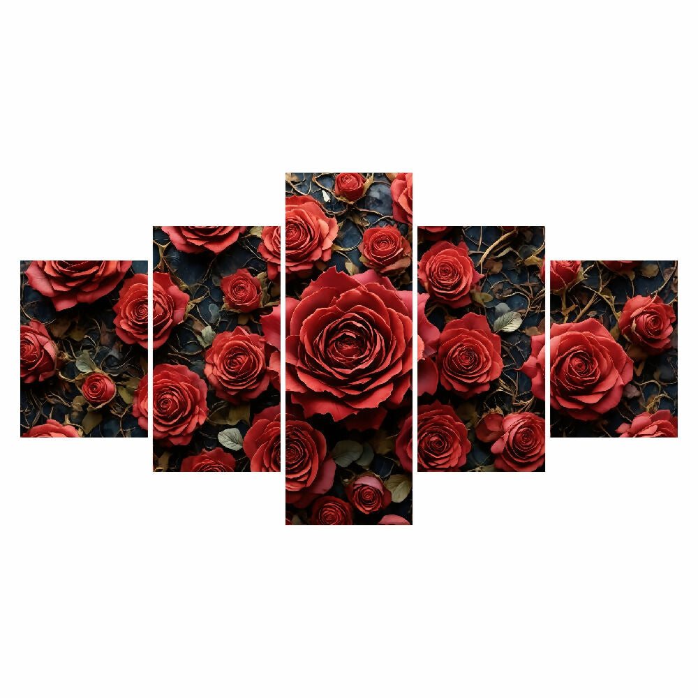 Lienzo Moderno 5 Piezas Romance Floral 134x72cm