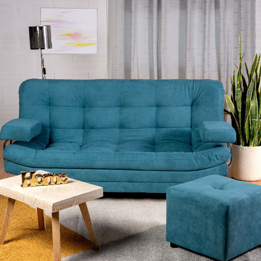 Sofá Cama Valencia Azul Acqua + Puff
