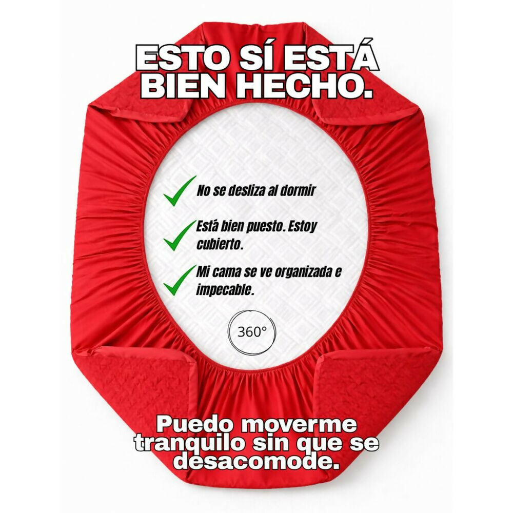 Combo protector colchon queen acolchado rojo 160x190cm