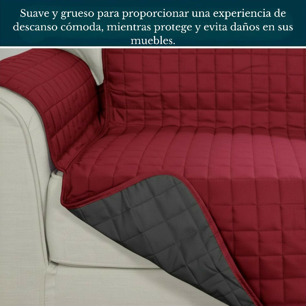 Protector de Sofá 2 Puestos Acolchado Doble Faz Unicolor Vino Tinto y Gris