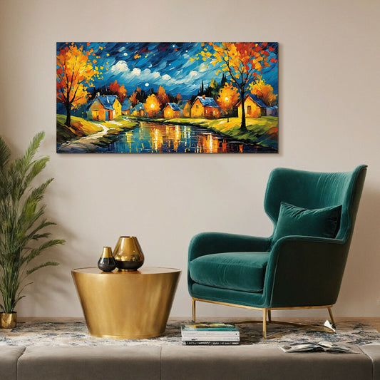 Lienzo Cuadro Atardeceres Otoño Estilo Pintura al óleo 118X55CM