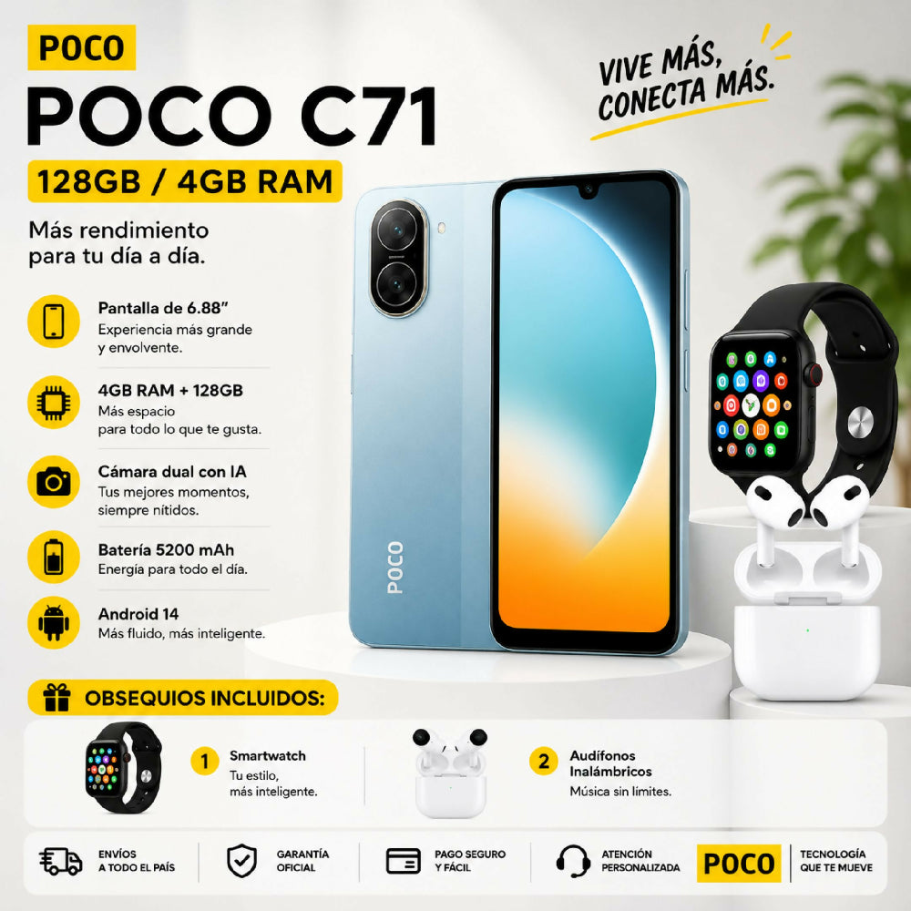 Celular Xiaomi POCO C71 128gb 4gb Ram + Obsequio Incluido Azul