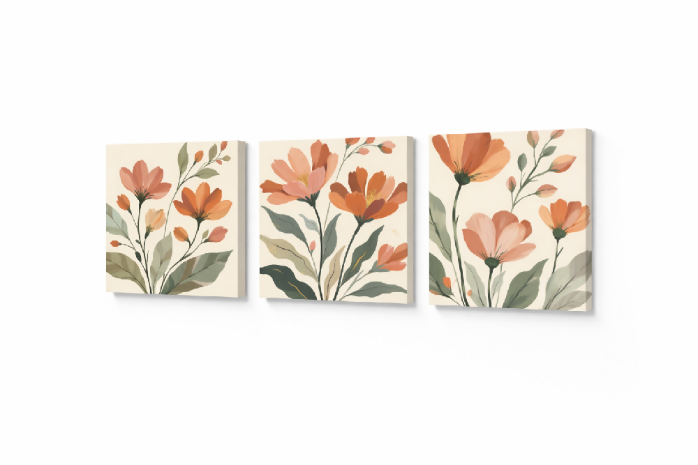 Lienzo Canvas Cuadro Tríptico Natural Orgánico 34x34cm c/u