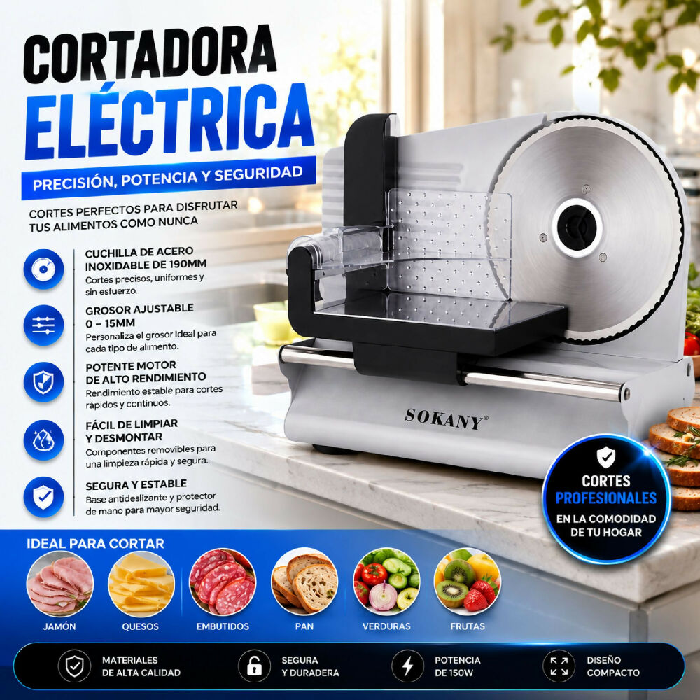 Picadora Rebanadora Eléctrica De Alimentos Sokany Profesional