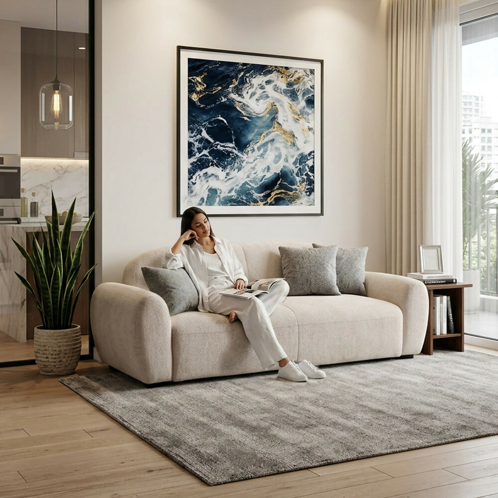 Sofa Cama Auren 240x88x85 cm Con Brazos Removibles Tela Beige