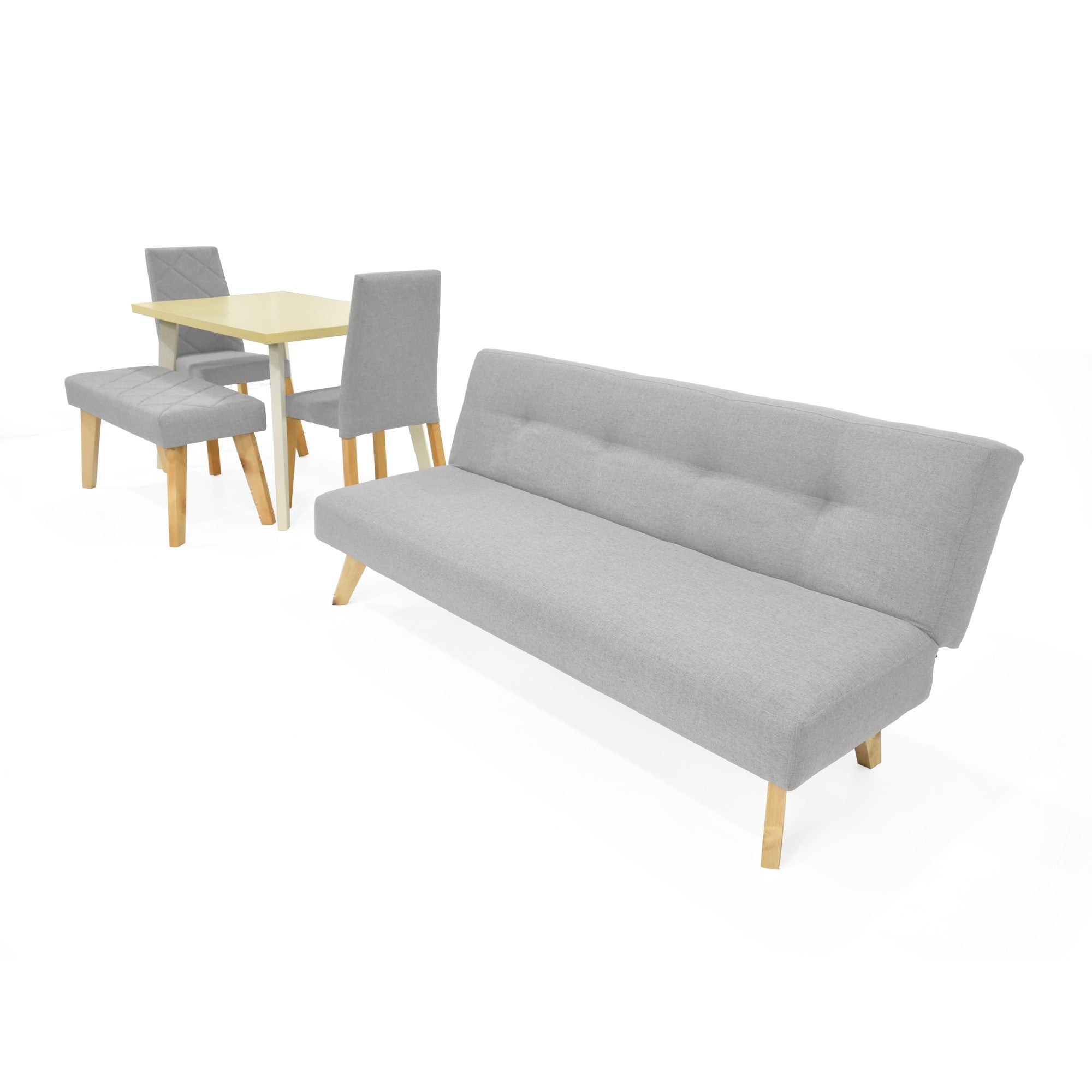 Combo Sofa Cama London y Comedor Liverpool con 2 Sillas y 1 Banqueta Plata