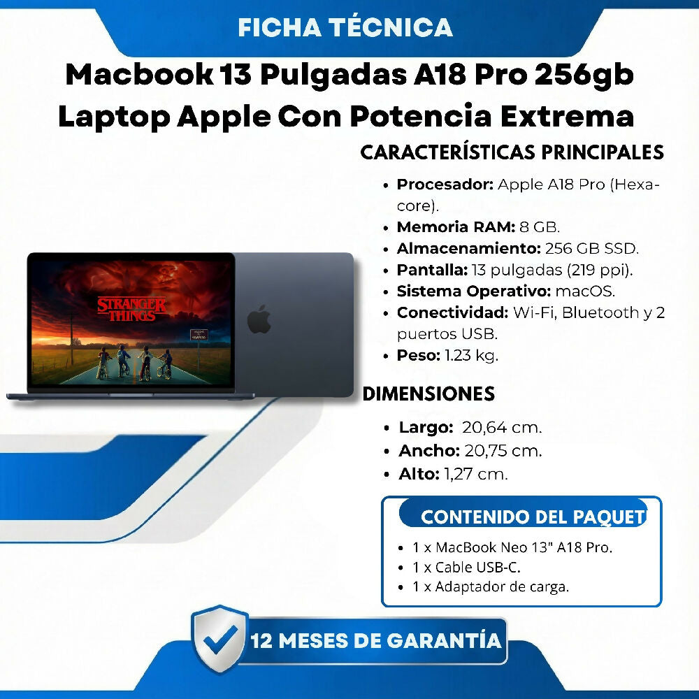 Macbook 13 Pulgadas A18 Pro 256gb Laptop Apple Con Potencia Extrema Negro
