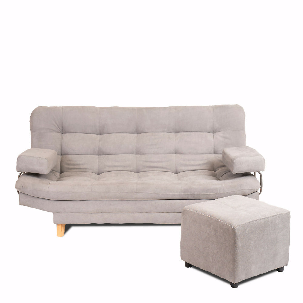 Sofá Cama Valencia Gris Plata + Puff